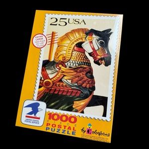 USPS postal puzzle. Carousel horse stamp. Vintage.